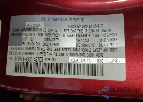 2008 Mazda Cx-9 Sport from USA, damaged, VIN JM3TB38A880148793